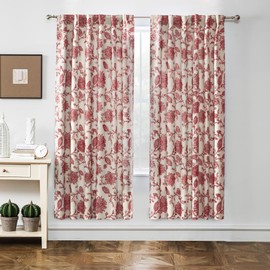 DriftAway Linen Floral Paisley Red Blackout Curtains for Living Room Bedroom 72 Inch Length 2 Panels Lined Back Tab Rod Pocket Window Drapes Thermal Farmhouse Country Jacobean Curtains