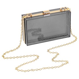 QUARKZMAN Women's Clear Purse, Acrylic Clear Clutch Bag, Square Acrylic Purses, Transparent Crossbody Handbag with Removable Chain for Travel, Office, Black/Gold