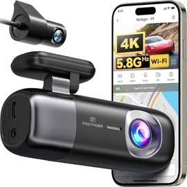 REDTIGER F9 Cámara para Carro 4K Frontal y Trasera 1080P, Wi‑Fi 5.8GHz, GPS, Dashcam Doble con Visión Nocturna, Modo Parking 48H y App, Soporta Tarjet