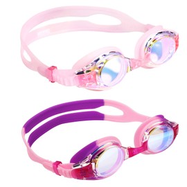 Aegend 2 Pack Kids Goggles, Swimming Goggles for Kids Age 4-16 Boys and Girls Youth, Anti-Fog Pool Goggles, Bright Lavenderish & Crisp Pink