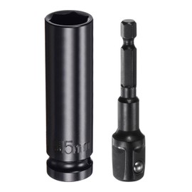 uxcell 1/2" Drive 15mm 6-Point Deep Sockets 3" Length with 1/2" to 1/4" Hex Shank Adapters Phosphate Coated, CR-V Steel Socket Adapter Accessory Set Kit for Hex Bolts Nuts