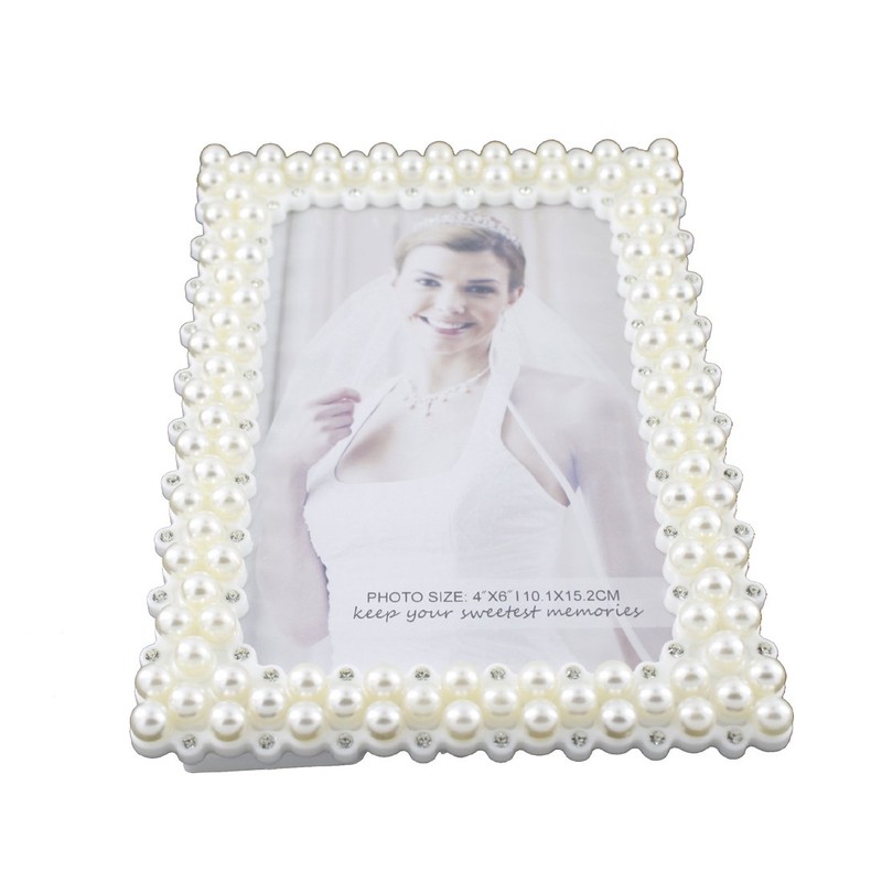 White Pearl and Crystal Plastic Picture Frame for Tabletop Display