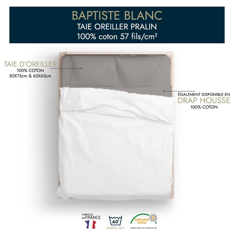 Baptiste Blanc Plain Cushion Cover 65x65cm 100% Cotton (50x75cm, Praline,
