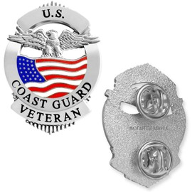U.S. Coast Guard Veteran Pin - Patriotic Military Double Clutch Honor Lapel Pin - Uniform Insignia (Silver)