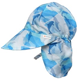 Nozone Better Baby Flap Sun Hat, Wide Brim Breathable Beach Hat with Adjustable Strap, UPF 50+ Protection in Blue Dolphin Print, 2T-4T