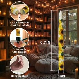 12PCS Floral Flameless Taper Candle Sunflower LED Magic Hanging Candlestick Floating Candles with Remote Timer Battery Operated Taper Candles with Flowers for Home Wedding Garden Party Decor