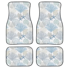 TVMDIZEE Nautical Coastal Car Floor Mats 4Pcs Underwater Starfish Seashell Mollusk Coral Marine Pattern Floor Mats for Cars Custom Front Rear Vehicle Rugs Universal Auto Accessories for Trucks Sedans