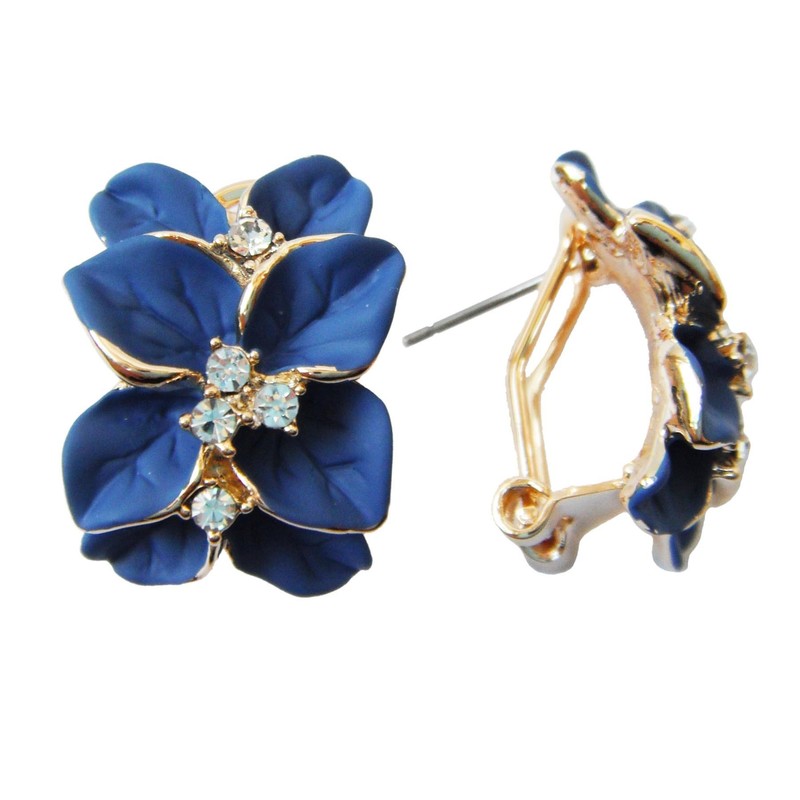 Navachi 18k Gold Plated Crystal Royalblue Enamel Leaves Flower Az2121e