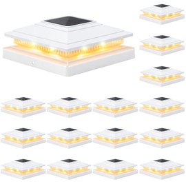 APONUO Solar Post Cap Lights 16-Pack, White IP64 Waterproof 16 LED Fence Post Solar Lights for 4x4 5x5 6x6 Wood/Vinyl Posts, 2-Mode Deck Post Lights Solar Powered, 10-Hr Lighting for Patio Yard Porch