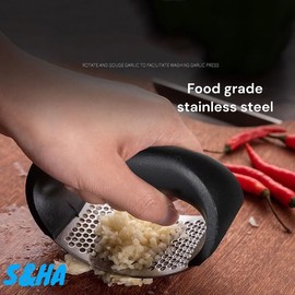 Generic S&HA Stainless Steel Garlic Masher Kitchen Device Household Manual Annular Garlic Press Garlic Grinder, Larger, Black