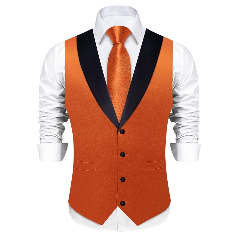 DiBanGu Mens Shiny Satin Vest Tie Set 8PCS Solid Waistcoat