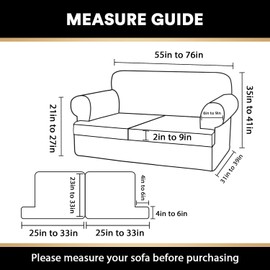 PrinceDeco T Cushion Loveseat Slipcover 3 Pieces Sofa Covers for T Cushion Sofa Stretch Slip Covers for 2 Cushion Couch with 2 Individual T Shape Seat Covers Width Up to 76"- Washable, Navy