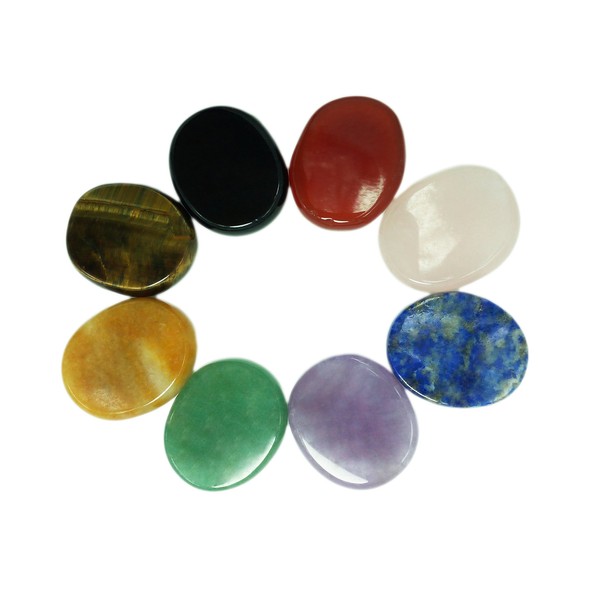 Chakra Stones 8 PCS Kit, Oval Shaped, for Crystal Healing Meditation, Reiki or As Worry Stones or Palm Thumb Pocket Stones (Set of 8 Oval Shape Chakra Stones)