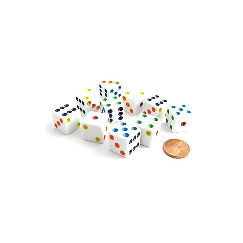 Set of 10 Six Sided D6 16mm Standard Dice White