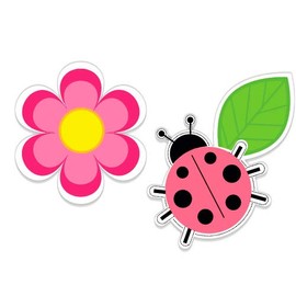Cute Lady Bug and Flower - 5" Each Vinyl Stickers - for Car Laptop I-Pad - Waterproof Decal