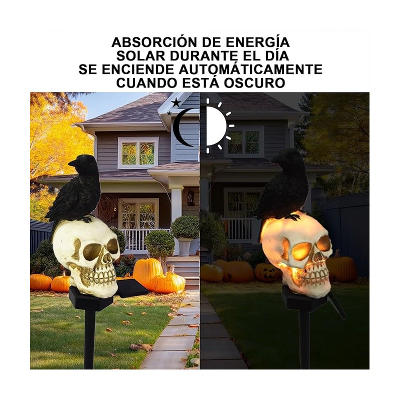 Luces Solares Halloween de Calavera, Estacas para Jardin Halloween, Impermeable