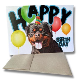 Fava Bean Productions Happy Birthday Card with Dogs, Rottweiler Card (1 Premium Card, 5x7 inches, Blank Inside) Dog Themed Birthday Card with Rottie, Happy Birthday from Dog, Cute Birthday Card - 341