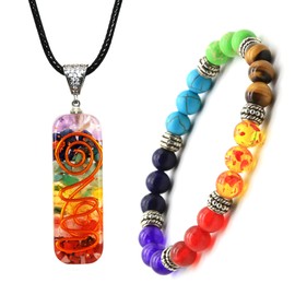 HEDQFM 7 Chakra Necklace Bracelet Orgone Energy Protection and Spiritual Healing Pendant Necklaces Bracelets Set for Women Men