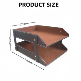 Leather Desk Organizer, Letter Tray Holder with Accessories, 2-Tier Stackable Office Supplies Desktop Storage Box for Documents Notebooks Magazines