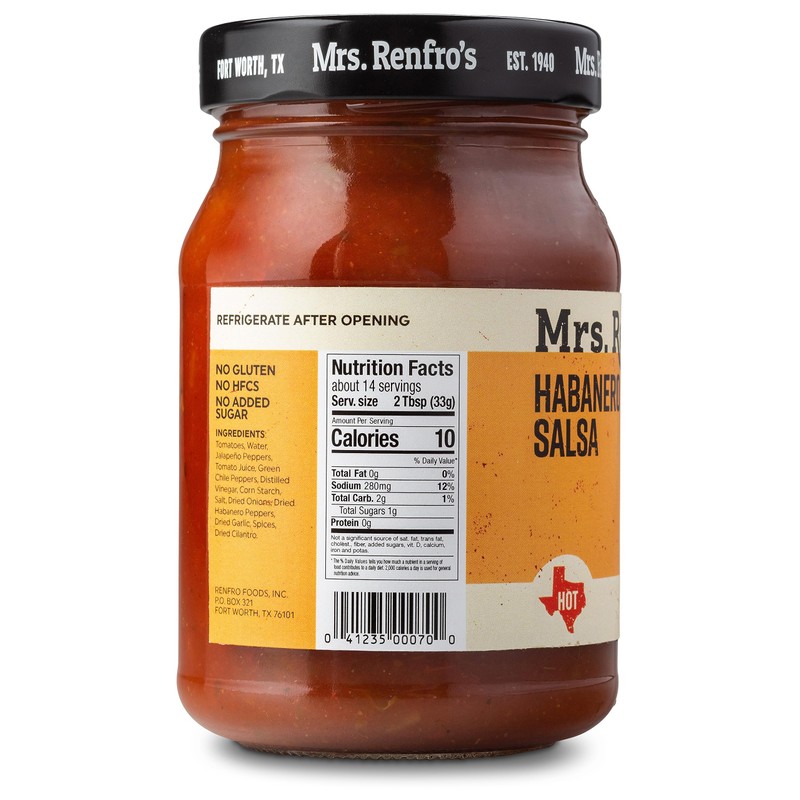 Mrs. Renfro's Habanero Salsa | Gluten Free, No Added Sugar,