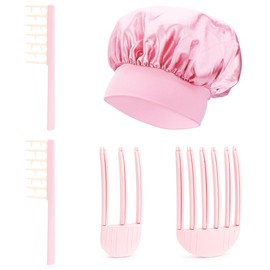 FIDWALL Lockenkamm Set, 2PCS Kamm für Locken & 2PCS Volumen Clips Haare (3-Zahn & 6-Zahn), Kamm grobzinkig für Locken, Styling Kamm für mehr Volumen, mit Satin-Schlafhaube für Curls