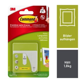 Command Small Picture Mounting Strips, Picture Hangers, Pack of 12 x 2 Small, Size S, White, No Drilling Required
