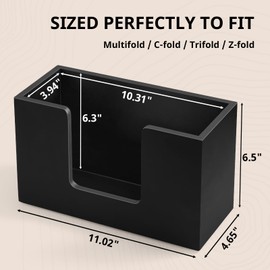 Large Paper Towel Dispenser Countertop, Wooden Folded Paper Hand Towel Holder for Guest Bathroom, Commercial Tabletop Tissue Dispenser Tray for Multifold C-Fold, Z-Fold, Trifold, Black