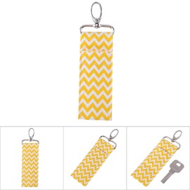 ANKROYU 6Color Lipstick Holder Keychain, Wave Pattern Lip Balm Chapstick Pouch Strap Key Ring Bag for Travel Accessories(Yellow)