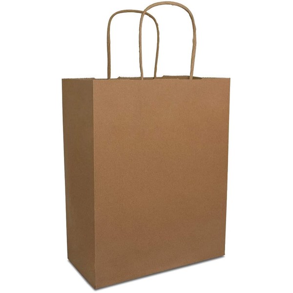 Brown Paper Shopping Bags, 80% PCW Paper Bags With Handles, Gift Bags, Kraft Bags Bulk 100 Pcs 8x4x10"-Cub
