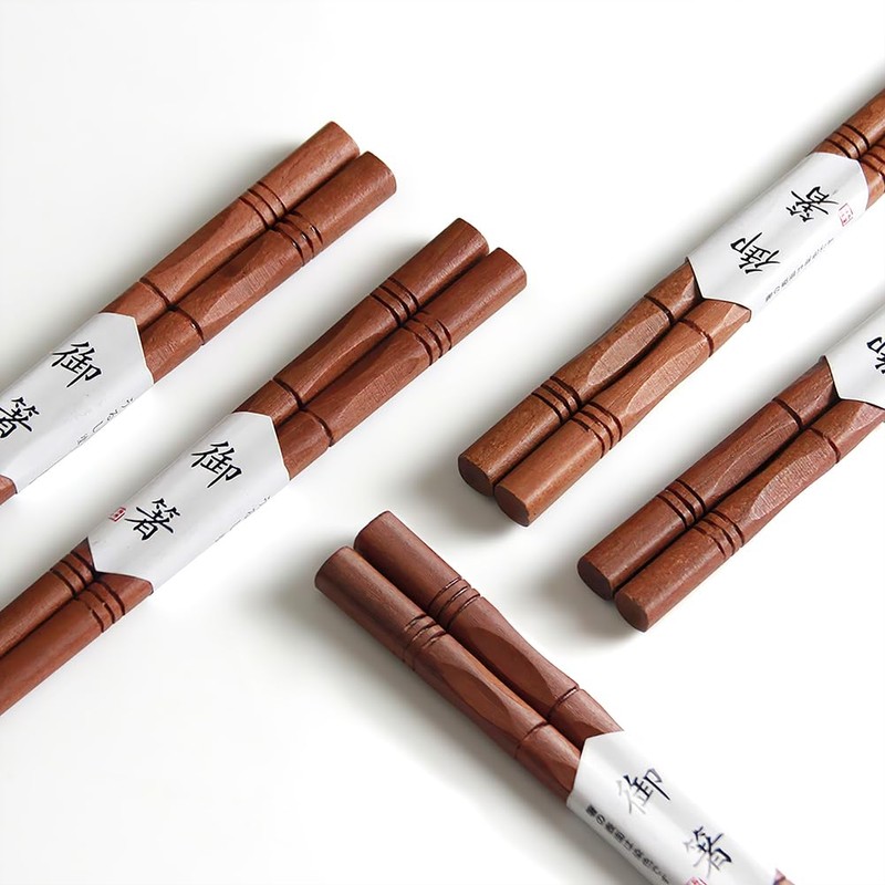 5 Pairs Natural Wooden Chopsticks Reusable Classic Japanese Style Chop