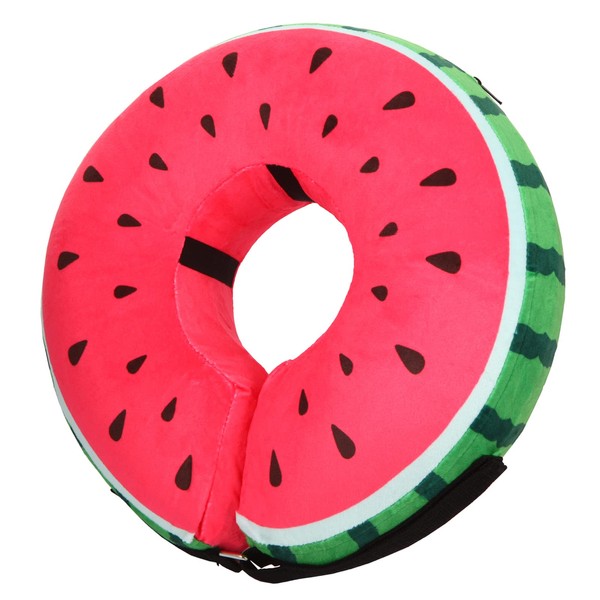 Dog Cone for Large Medium Small Dogs and Cats, Inflatable Dog Donut Collar Cone Soft Recovery Cones for Dogs After Surgery, Adjustable E Collar Does not Block Pet Vision(Watermelon-M)