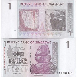 Prophila Collection Banknote Zimbabwe Pick-Nr: 65 Used (III) 2008 1 Dollar (Banknotes for Collectors - No Means of Payment) Other Mammals (Monkeys/Dinos/Elephants …)