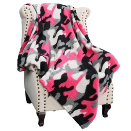 Catalonia Classy Fleece Blanket for Sofas, Lightweight Soft Warm Winter Sofa Blanket, Cosy Blanket Chair Single Bed, 150 x 130 cm, Green Camo