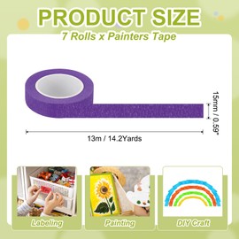 PATIKIL Purple Masking Tape 9/16 Inch x 14 Yards, 7 Rolls Color Code Labeling Painters Tape for Arts Crafts Wall Painting Science Lab Organizing