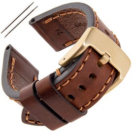 Gilden 18-28mm Gents Thick and Heavy Sport Calfskin Leather Watch Strap TS62, Brown, Gold Buckle, 22mm, Standard, Sport