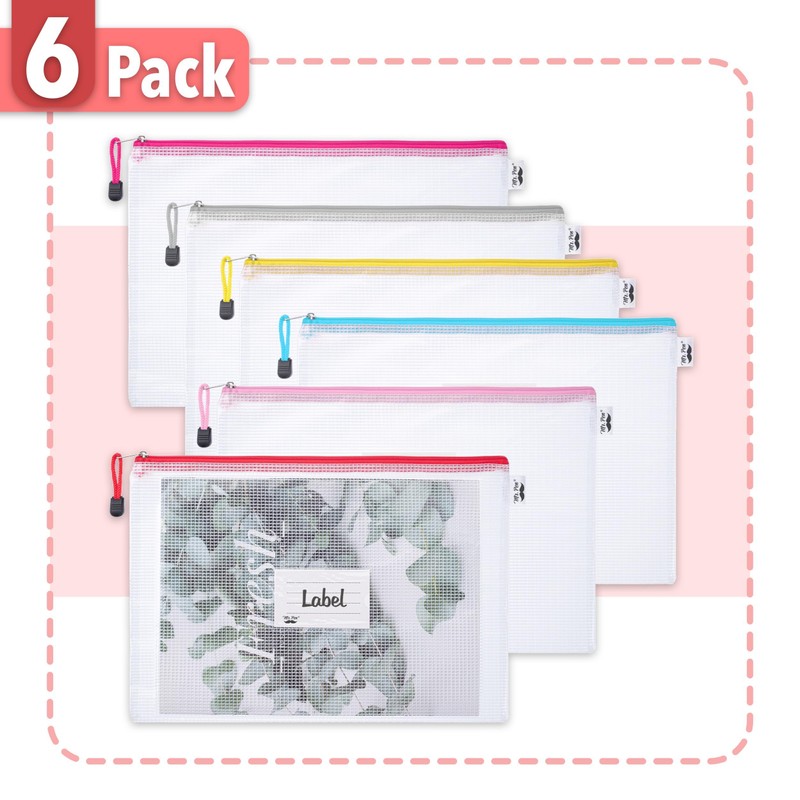 Mr. Pen- Plastic Mesh Zipper Pouch with Label Pocket, A4,