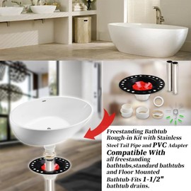 Freestanding Bathtub Rough-in Kit With Stainless Steel Tail Pipe and PVC Adapter Compatible with All Freestanding Bathtubs, Standard Bathtubs and Floor Mounted Bathtub - Fit 1-1/2" Bathtub Drains