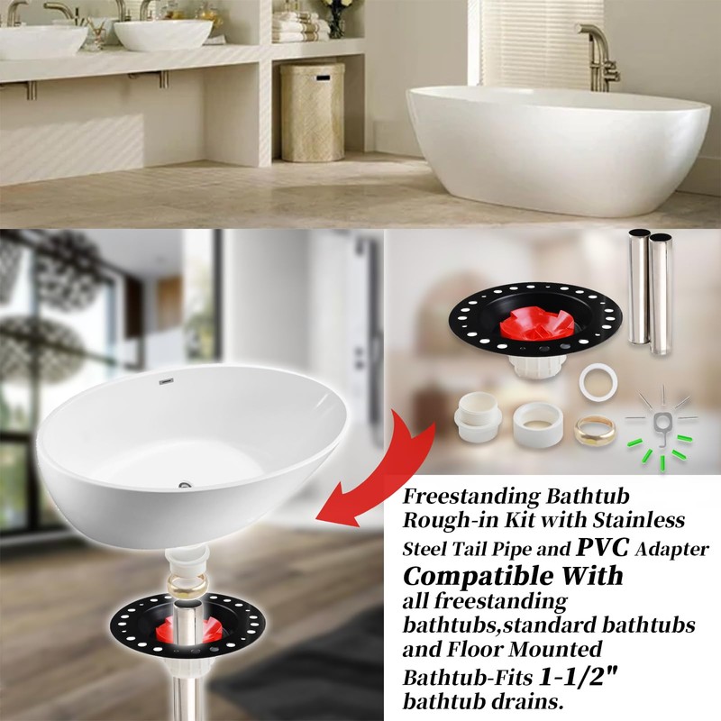 Freestanding Bathtub Rough-in Kit With Stainless Steel Tail Pipe and