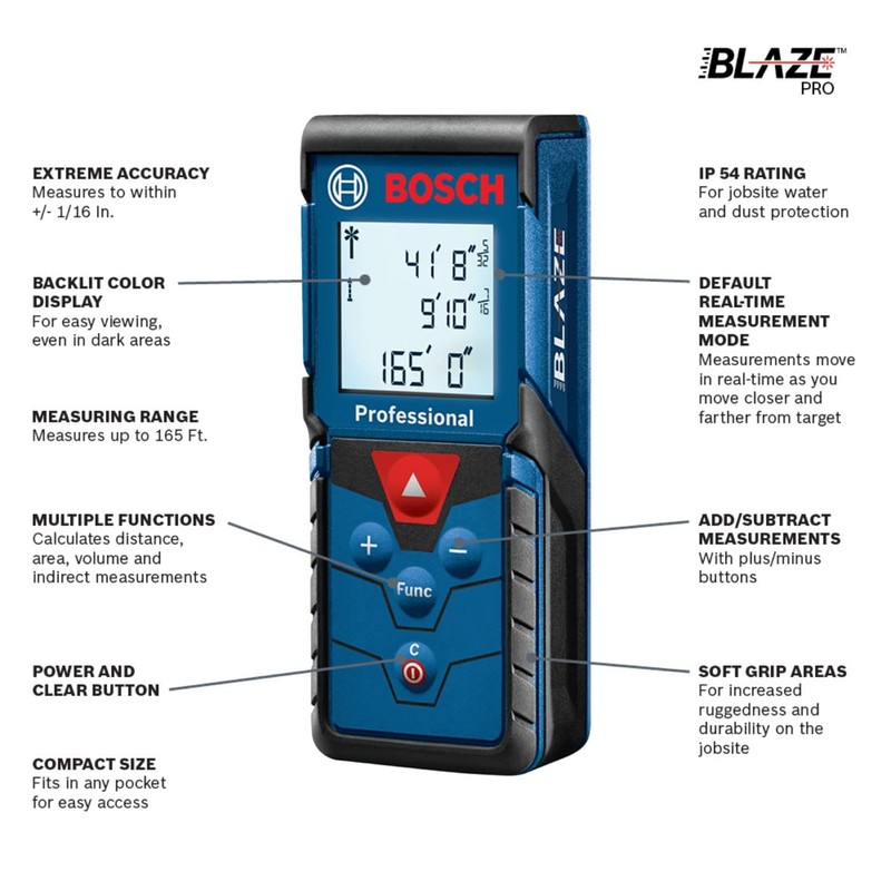 BOSCH GLM165-40 Blaze 165 Ft Laser Distance Measure, Includes 2