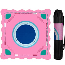 Scalloped Mahjong Mat for Table，31.5 x 31.5 Inch Noise Reduction Anti-Slip Mahjong Table Mat with Black Carrying Bag for Poker, Card, Board Games Table Mat, Tile Games, Dominoes (Pink)