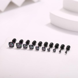 Minnario Flat Back Stud Earrings Hypoallergenic Surgical Stainless Steel Cubic Zirconia Earrings Studs Set Multi-Pack, CZ Stud Earrings for Women Men Trendy Cartilage Stud Earrings 2-6mm