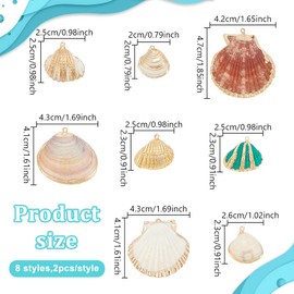 HOBBIESAY 16Pcs Natural Shell Pendants 8 Styles Scallop Pendants Dyed Beach Seashells Charms Ocean Sea Animal Pendants Charms for Jewelry Making Birthday