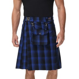 Kilt for Men Scottish Tartan Kilt Celtic Traditional Kilts Black Blue Tartan S