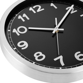 Plumeet Extra Large Wall Clock, 16 Inch Battery Operated Wall Clock with Silver Aluminum Frame, Non Ticking Silent Metal Wall Clocks Decorative Kitchen Living Room Bedroom, Black