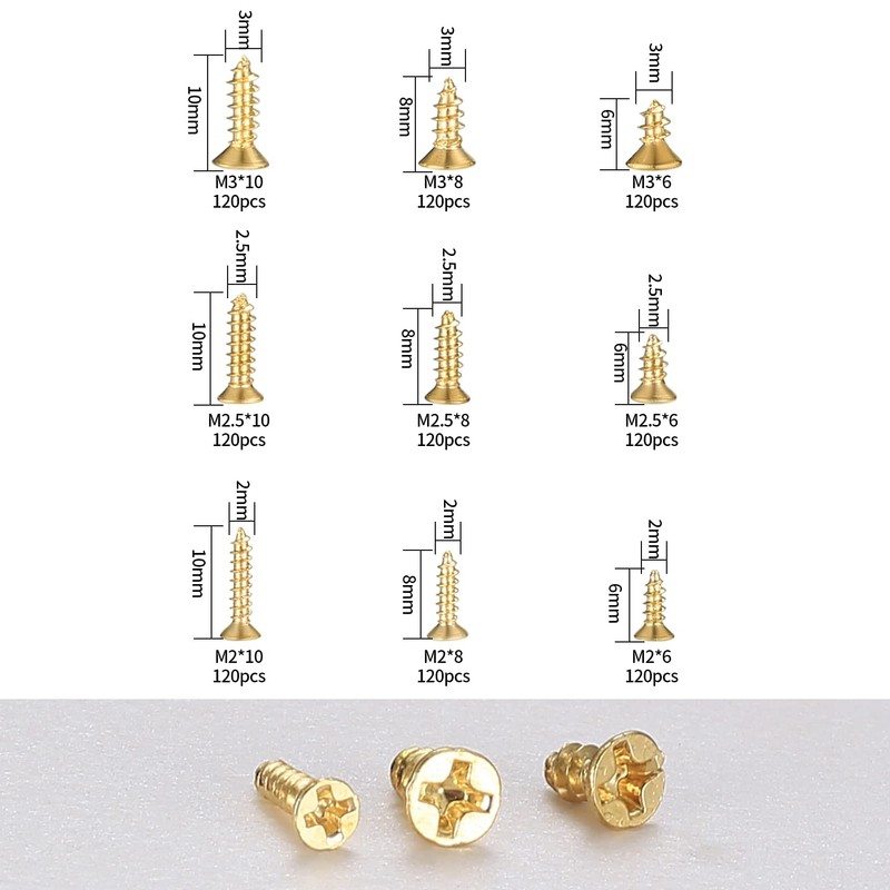 1080 Pieces Small Self-Tapping Screws, M2/M2.5/M3 Wood Screws, 6 mm/8