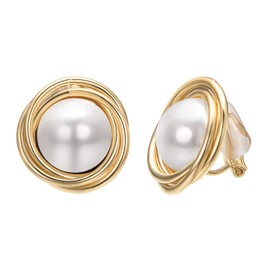 Yoursfs Large White Pearl Clip on Earrings for Women 18K Gold Plated Comfortable Non Pierced Clip-Earrings for Jewelry