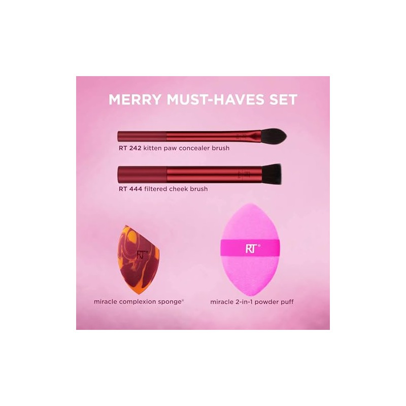 Real Techniques Merry Must Haves Juego Brochas Esponjas Base Mejillas