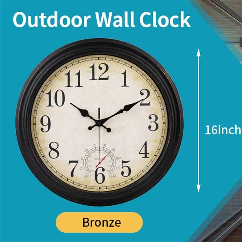 Outdoor Clock 16 Inch Large Wall Clocks Waterproof with Thermometer