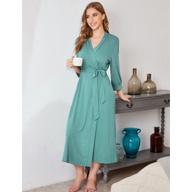 Unibelle Women’s Thin Cotton 3/4 Sleeves Dressing Gown, Bathrobe, Nightwear, Kimono, Sauna Gown with Deep V-Neck Pyjamas, S-XXXL, A-light green, l