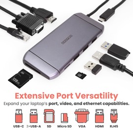 Gearmo Estación de acoplamiento portátil USB-C Hub 9 en 1 serie Travel